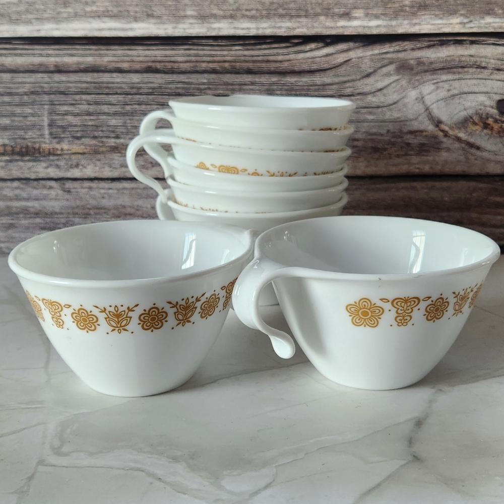 Vintage CorningWare Butterfly Gold Hook Handle Cups Corelle Mugs Set Of 8